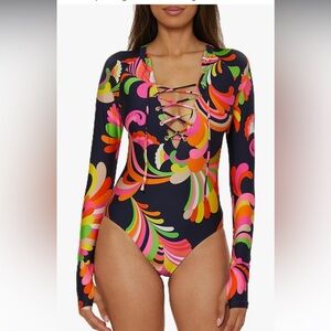 New Trina Turk Multicolor Long Sleeve Swimsuit size M